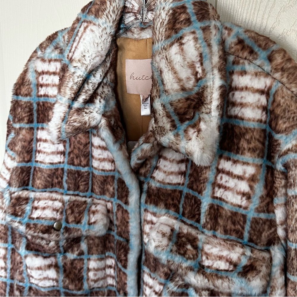 Hutch for Free People Plaid Faux Fur Shirt Jacket, Large - Picture 7 of 13